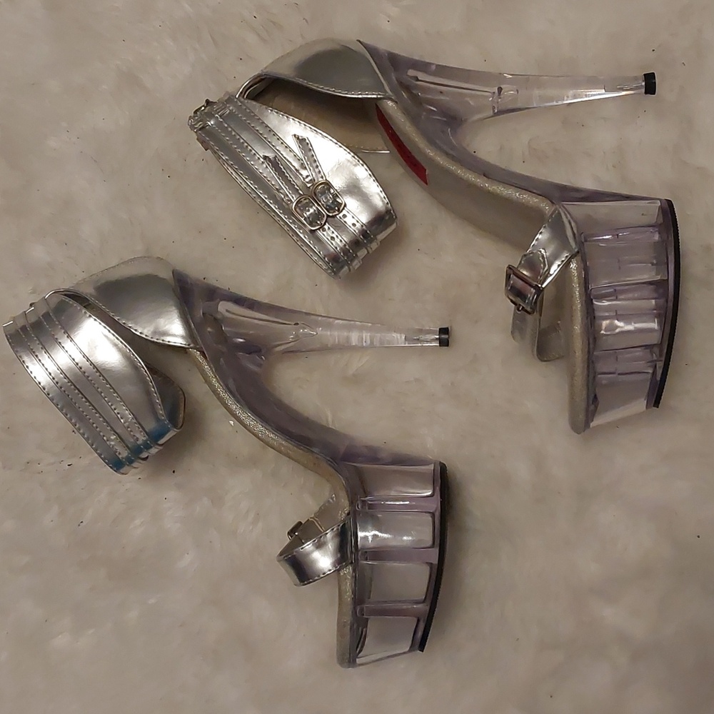 Silver and clear platform heels